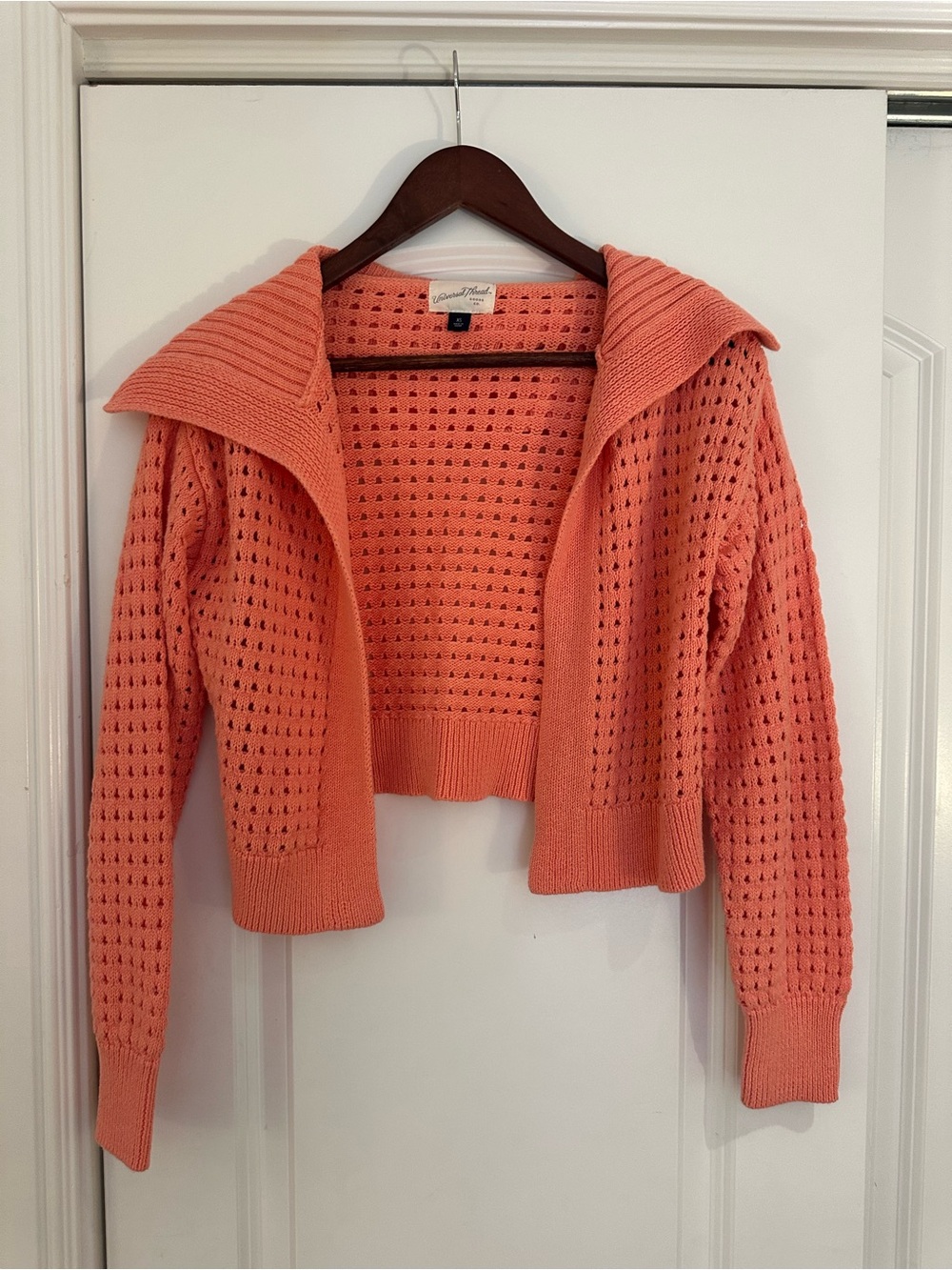 Universal Thread Coral Open-Weave Cropped Cardigan